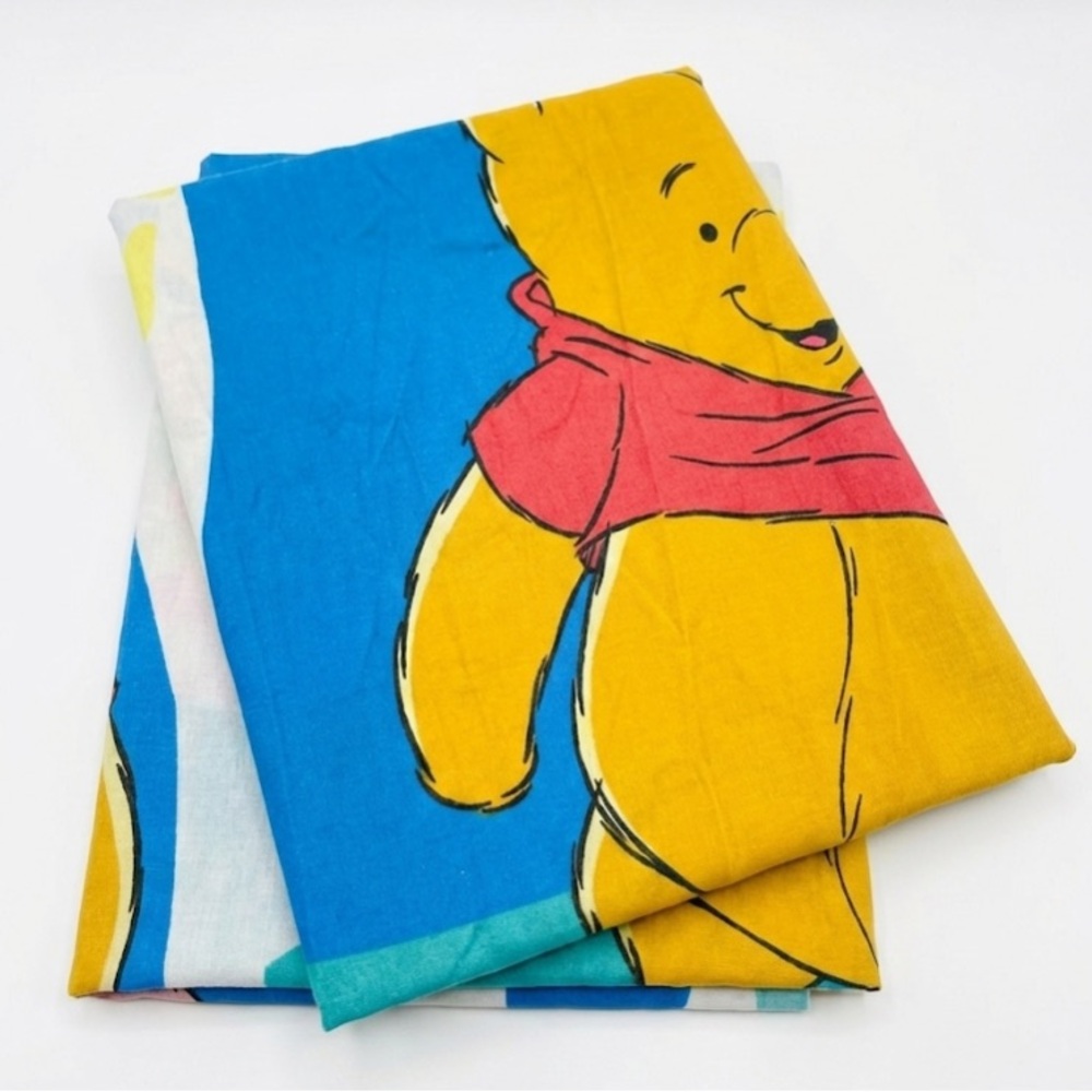 Vintage Disney Winnie the Pooh Twin Flat Sheet 90s Colorful Large Print USA